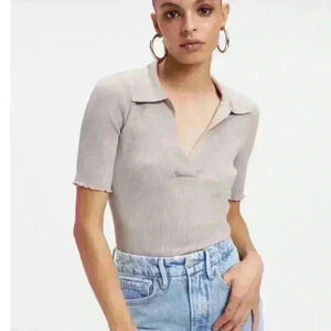 NWT Good American ribbed stretch cream polo size medium 2